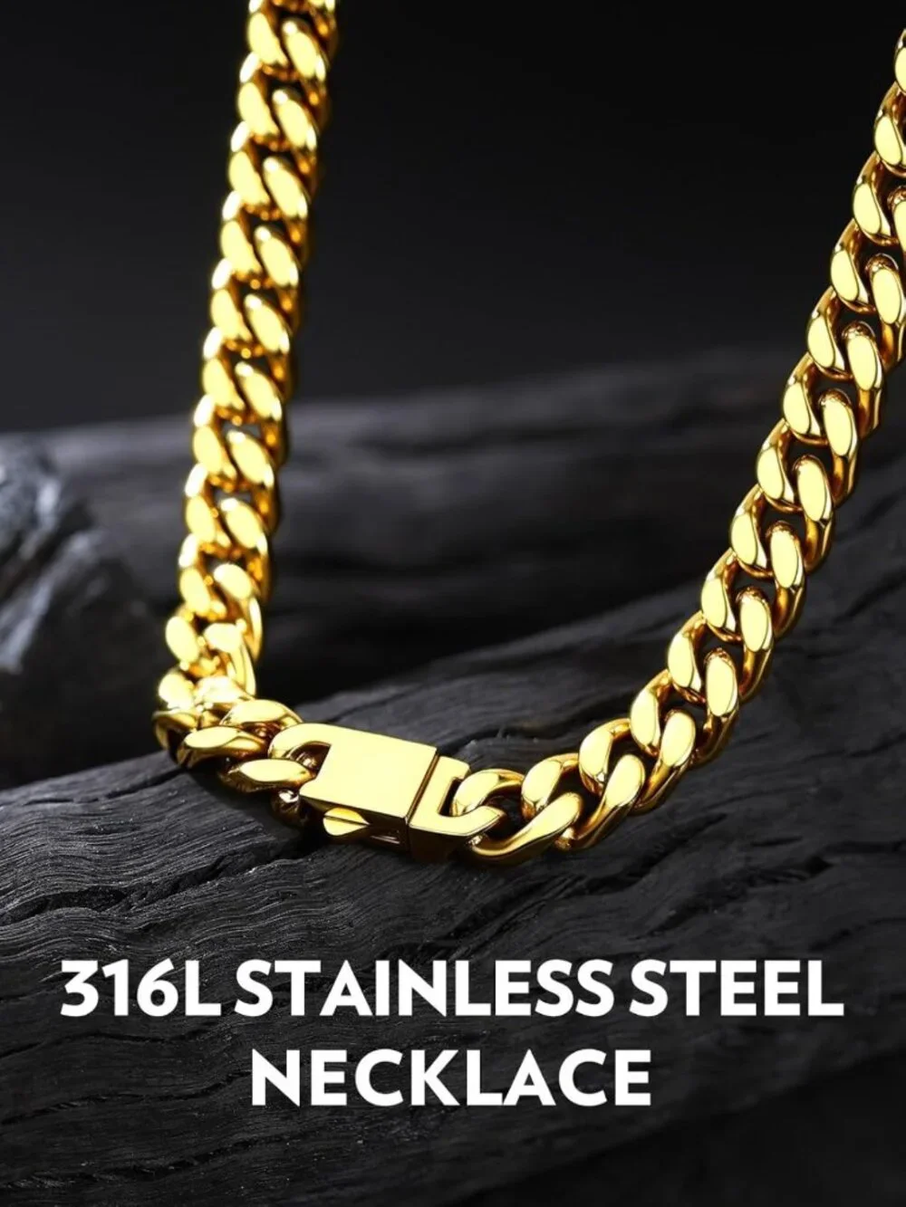 Men's Premium Solid Stainless Steel Miami Cuban Link Chain Necklace - 24